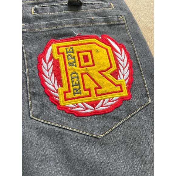 Vintage Red Ape Mens Y2K Black Denim Jeans 40/32 With Logo Patch Y3 - Picture 11 of 11